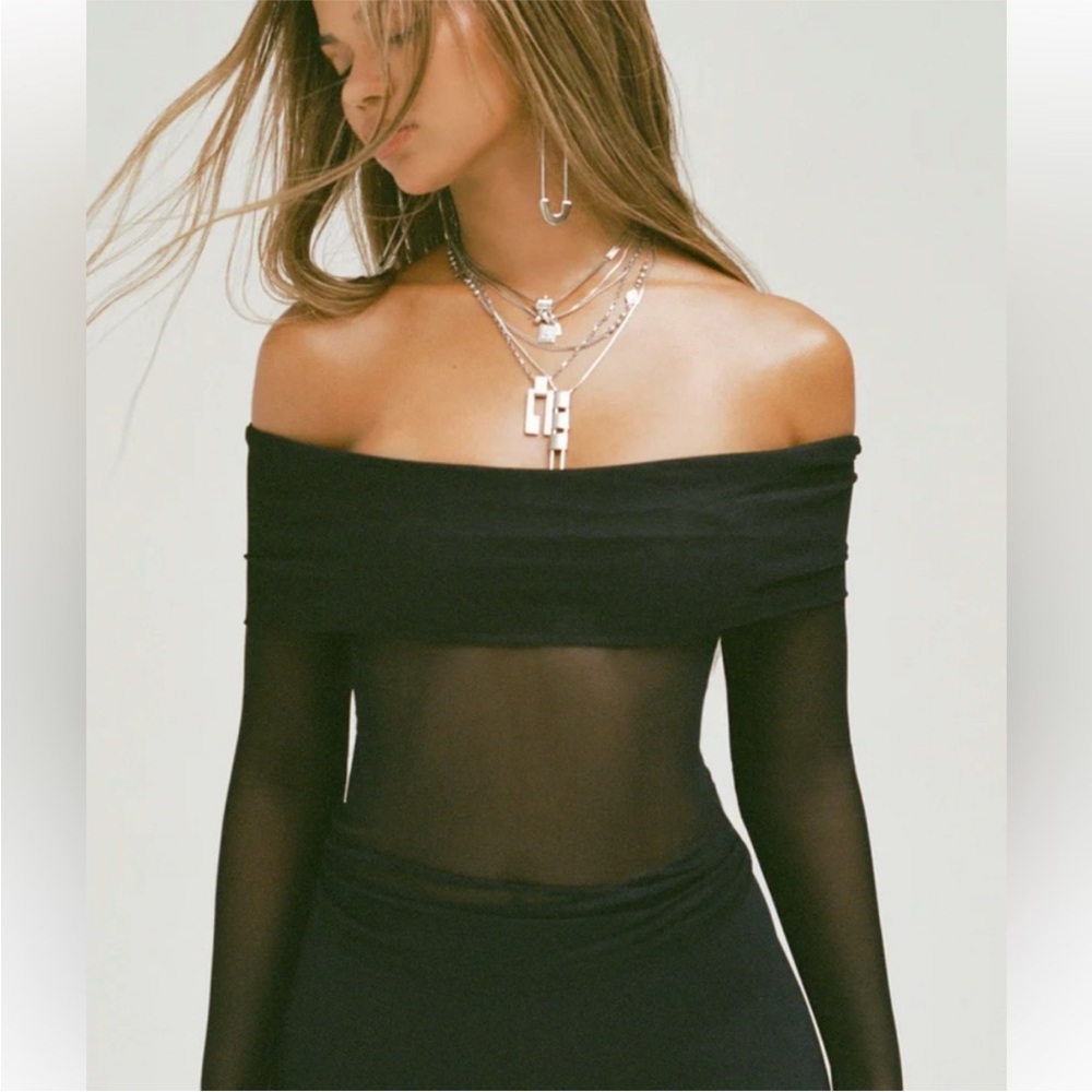 Joah Brown Black Sheer Off-Shoulder Top